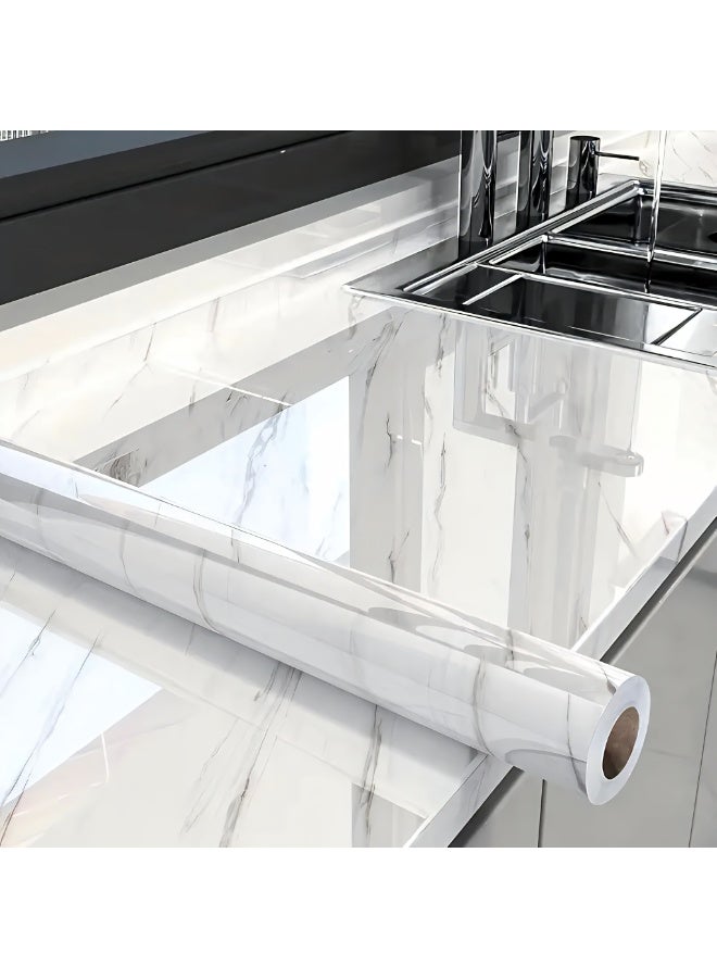 ورق جدران رخامي أبيض ذاتي اللصق – جاز وايت 40×500 سم، مقاوم للماء والزيت للمطبخ والطاولات والجدران - Image 1